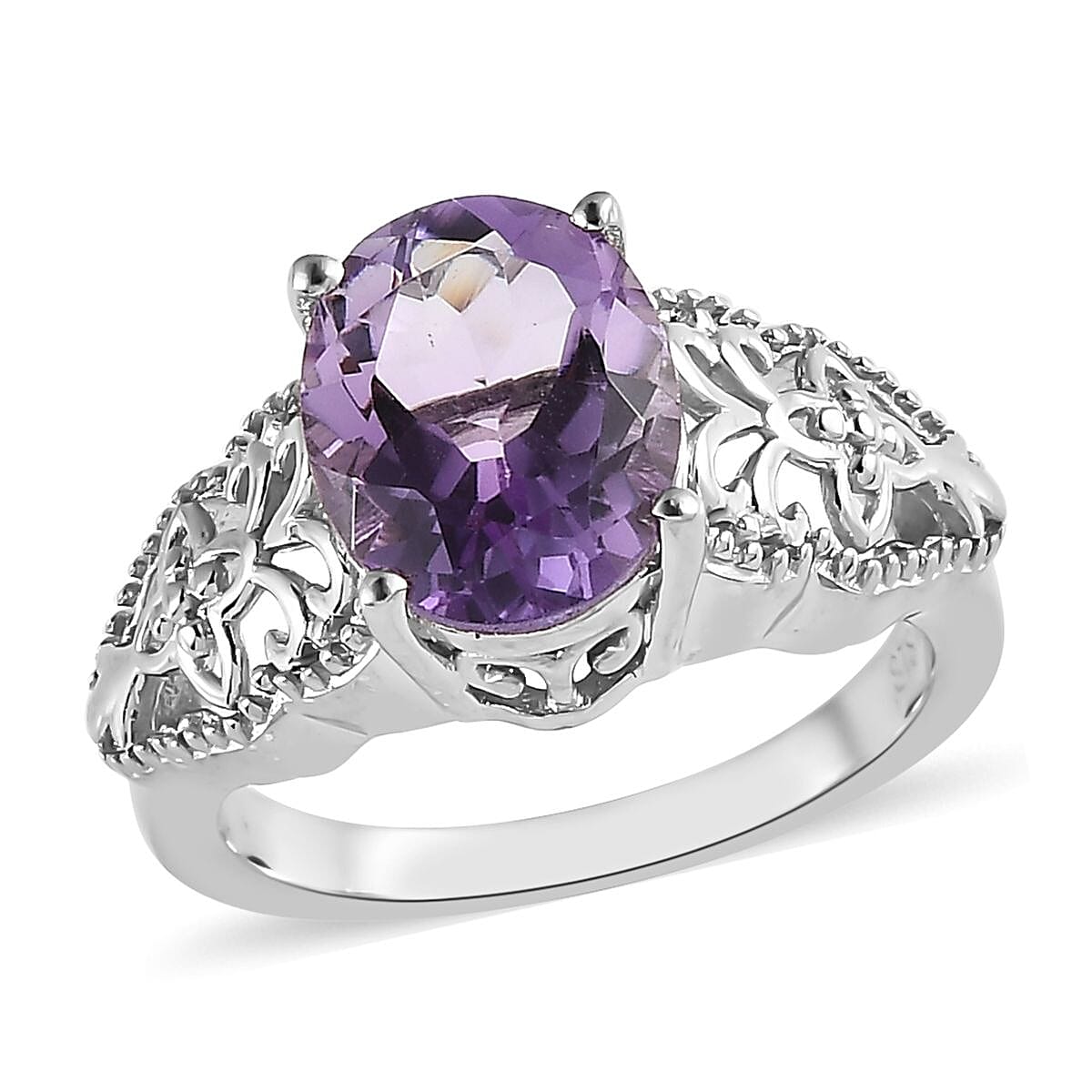 Karis Rose De France Amethyst Solitaire Ring in Platinum Bond 2.40 ctw