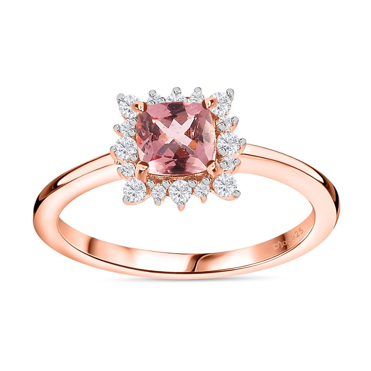 Blush Apatite and White Zircon Ring in Vermeil Rose Gold Over Sterling Silver (Size 10.0) 0.85 ctw