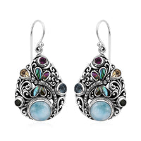 Bali Legacy Larimar and Multi Gemstone Earrings in Sterling Silver 5.60 ctw