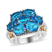 Karis Caribbean Quartz (Triplet) Floral Ring in 18K YG Plated and Platinum Bond 7.00 ctw (Del. in 7-10 Days)