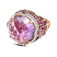 Rose De France Amethyst and Multi Gemstone 24.69 ctw Cluster Ring in Vermeil RG Over Sterling Silver (Size 11.5)