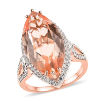 Morganique Quartz (Triplet) and White Zircon Halo Ring in Vermeil Rose Gold Over Sterling Silver 11.15 ctw