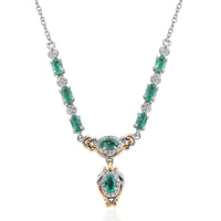AAA Kagem Zambian Emerald and White Zircon Necklace 18-20 Inches in Vermeil Yellow Gold and Platinum Over Sterling Silver 2.50 ctw