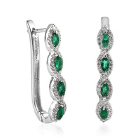 AAA Kagem Zambian Emerald and White Zircon Hoop Earrings in Platinum Over Sterling Silver 1.35 ctw