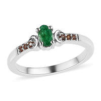 AAA Kagem Zambian Emerald and Brown Zircon Ring in Platinum Over Sterling Silver 0.30 ctw