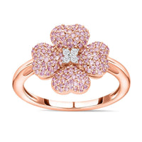 Natural Pink and White Diamond Four Leaf Clover Ring in Vermeil Rose Gold Over Sterling Silver (Size 10.0) 0.50 ctw