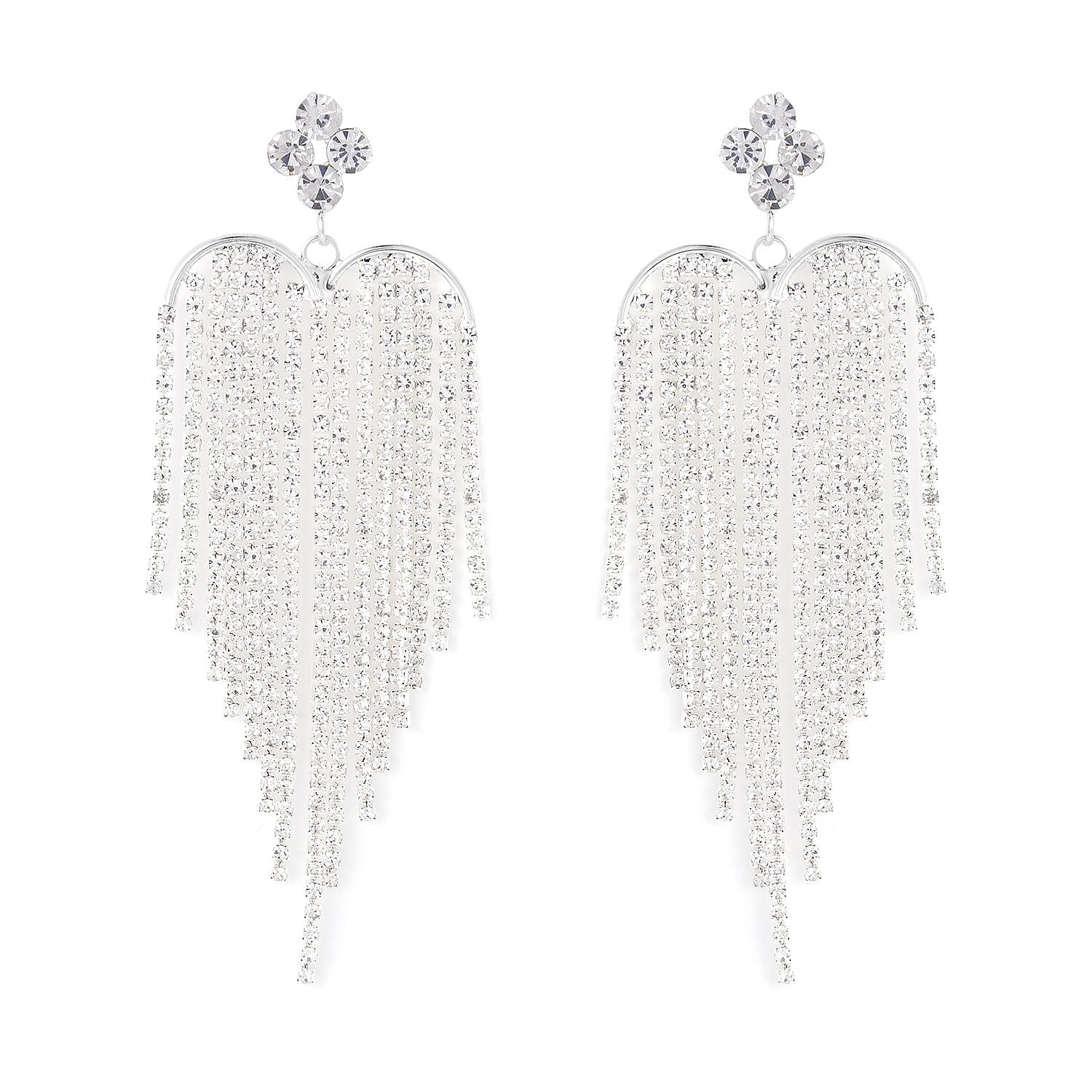 White Austrian Crystal Chandelier Earrings in Silvertone and Stainless Steel