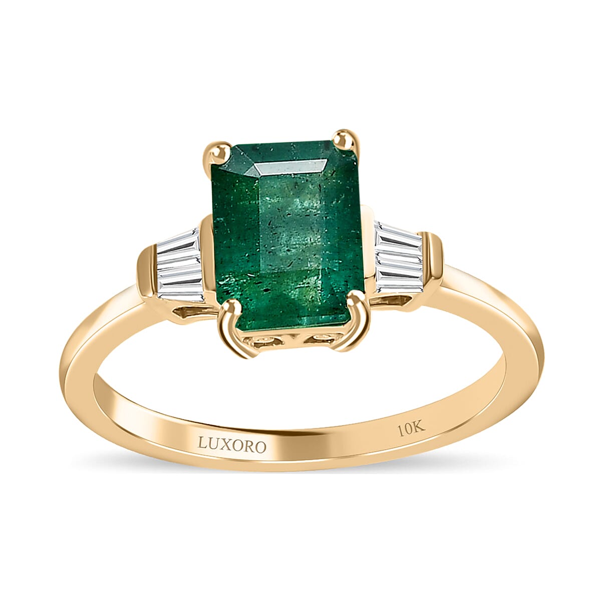 Luxoro 10K Yellow Gold AAA Kagem Zambian Emerald and G-H I3 Diamond Ring (Size 10.0) 1.70 ctw