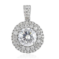 TLV Moissanite (Rnd 9mm) Halo Pendant in Platinum Over Sterling Silver 3.50 ctw