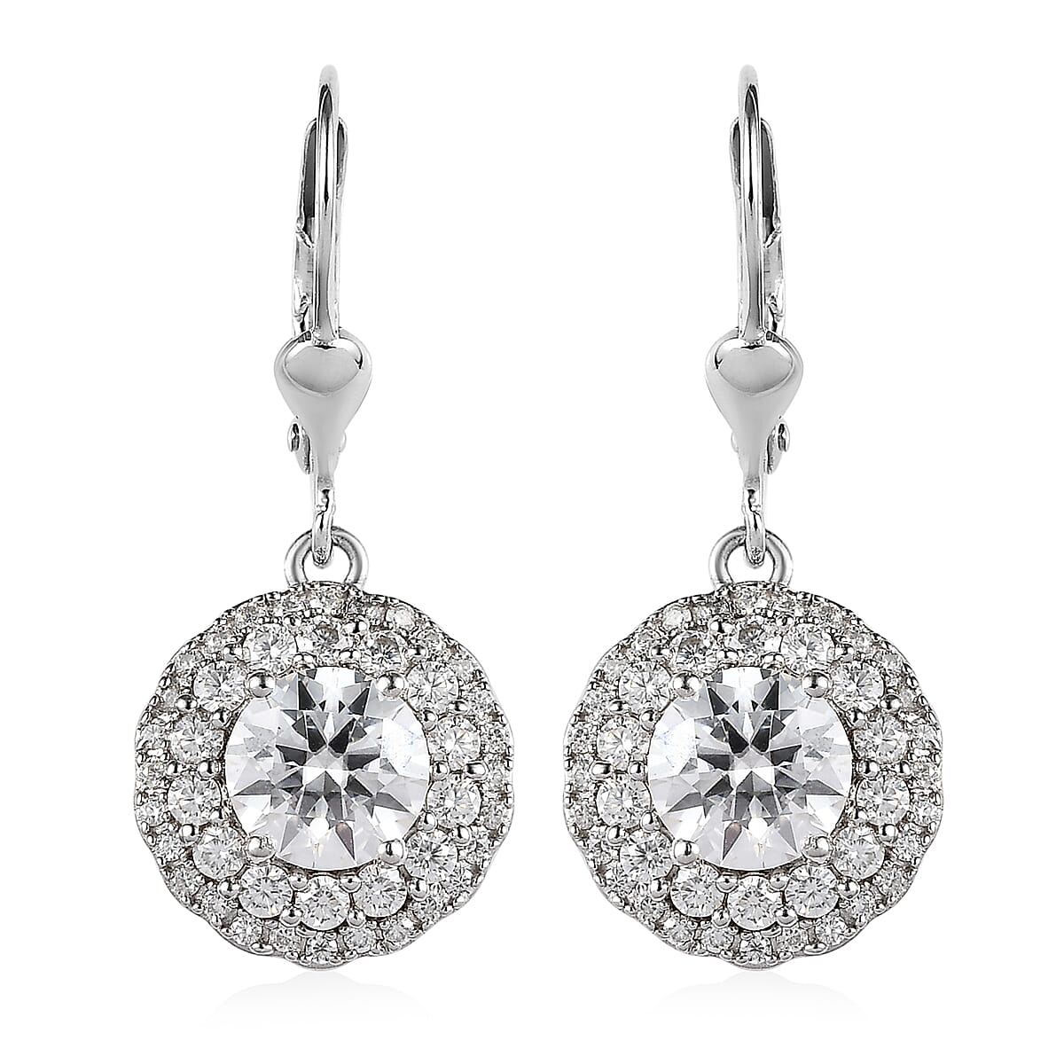 TLV Moissanite (Rnd 6.5mm) Lever Back Earrings in Platinum Over Sterling Silver 2.85 ctw