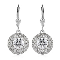 TLV Moissanite (Rnd 6.5mm) Lever Back Earrings in Platinum Over Sterling Silver 2.85 ctw