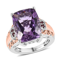 AAA Rose De France Amethyst and Anthill Garnet Ring in Vermeil Rose Gold and Platinum Over Sterling Silver 10.15 ctw