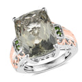 AAA Montezuma Prasiolite and Chrome Diopside Ring in Vermeil Rose Gold and Platinum Over Sterling Silver 10.40 ctw - Sticky add to cart bar