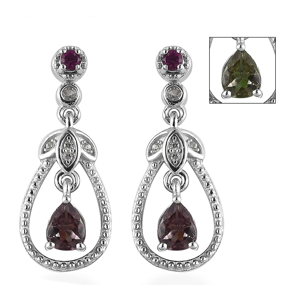 Bekily Color Change Garnet and Multi Gemstone Dangling Earrings in Platinum Over Sterling Silver 1.00 ctw