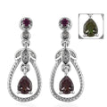 Bekily Color Change Garnet and Multi Gemstone Dangling Earrings in Platinum Over Sterling Silver 1.00 ctw - Sticky add to cart bar