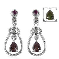 Bekily Color Change Garnet and Multi Gemstone Dangling Earrings in Platinum Over Sterling Silver 1.00 ctw
