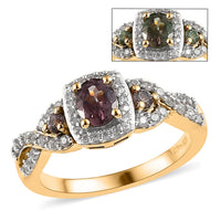 Bekily Color Change Garnet and White Zircon Ring in Vermeil Yellow Gold Over Sterling Silver 1.35 ctw