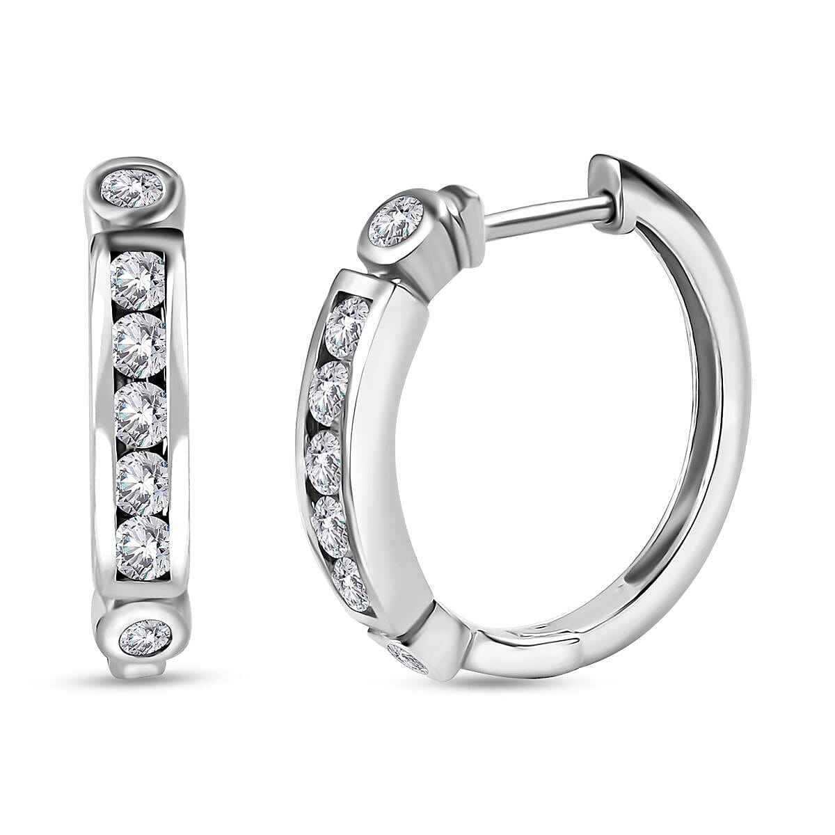Moissanite Hoop Earrings in Platinum Over Sterling Silver 0.85 ctw