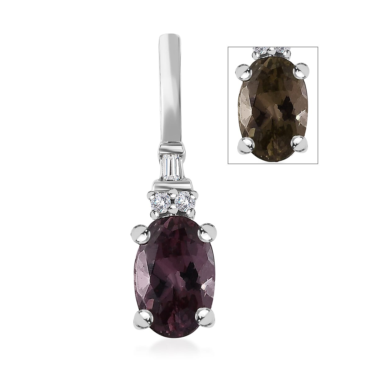 Luxoro 10K White Gold Premium Bekily Color Change Garnet and Diamond Pendant 0.50 ctw