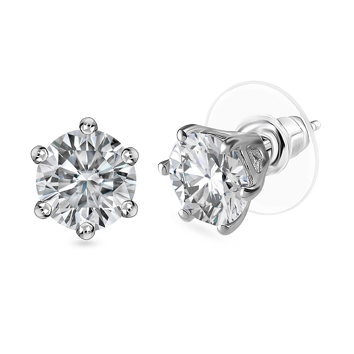 Moissanite Timeless Solitaire Stud Earrings in Sterling Silver