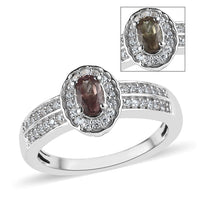 Bekily Color Change Garnet and White Zircon Halo Ring in Platinum Over Sterling Silver 0.75 ctw