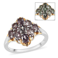 Bekily Color Change Garnet Cluster Ring in Vermeil Yellow Gold and Platinum Over Sterling Silver 1.85 ctw