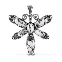 Artisan Crafted White Buffalo Pendant, Dragonfly Pendant, Sterling Silver Pendant, White Buffalo Dragonfly Pendant 15.35 ctw