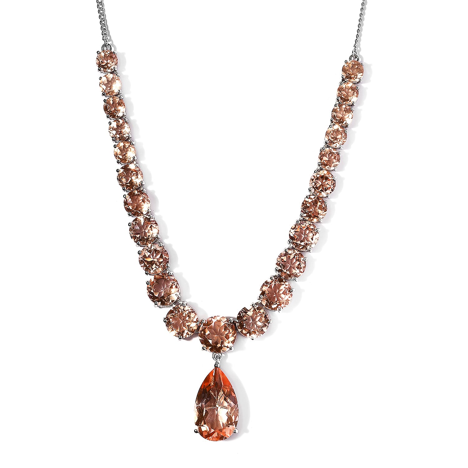 Morganique Quartz (Triplet) Drop Necklace 18 Inches in Platinum Over Sterling Silver 51.40 ctw