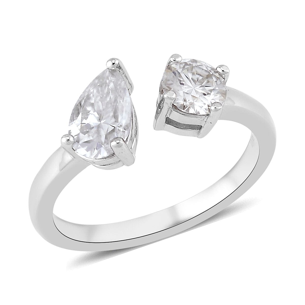 Moissanite Toi-Moi Ring in Rhodium Over Sterling Silver 1.40 ctw
