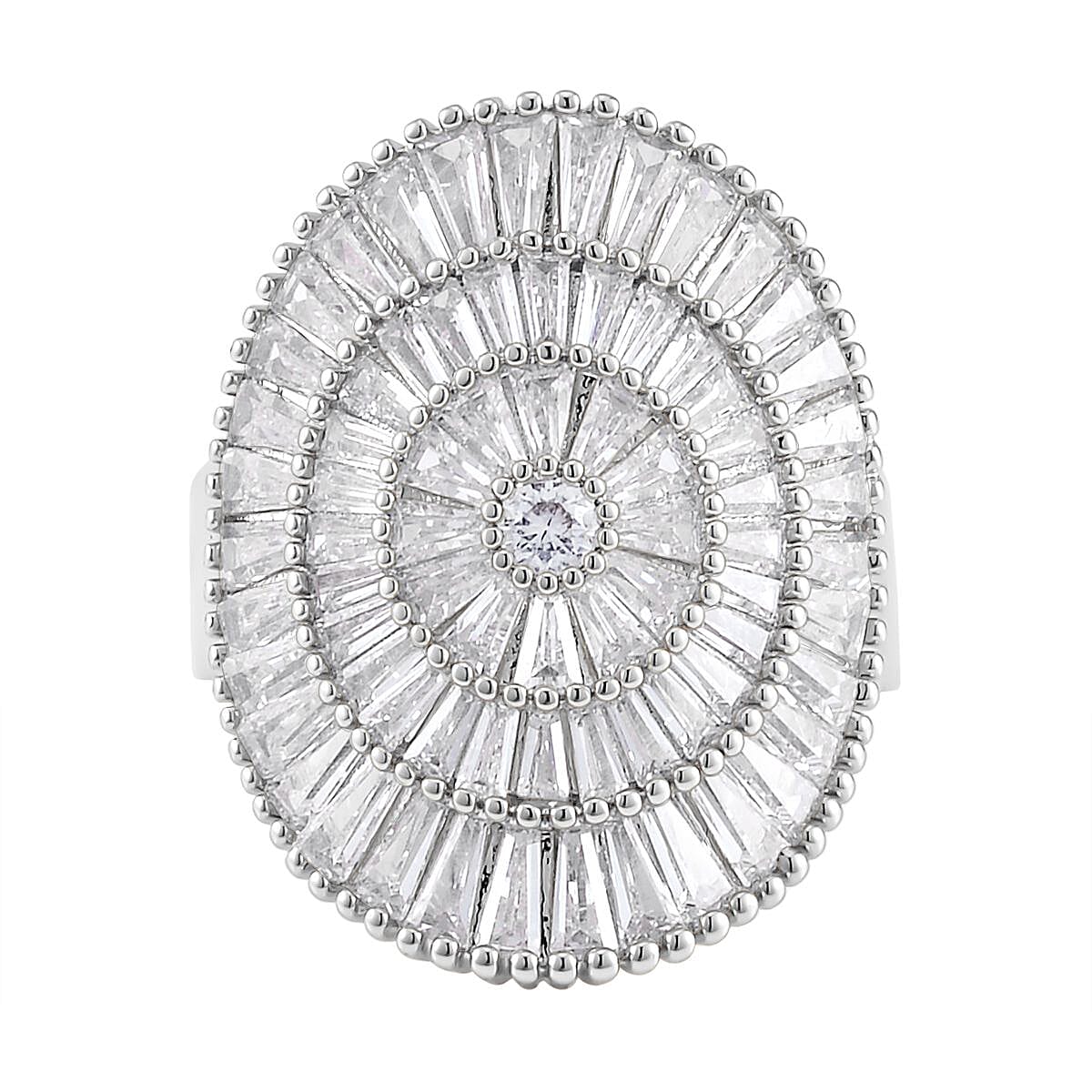 Simulated Diamond Cluster Ring in Silvertone (Size 10.0) 5.00 ctw