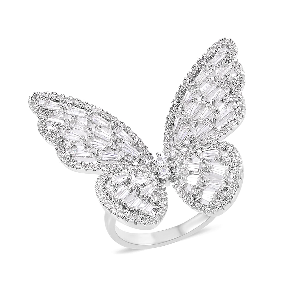 Simulated Diamond Butterfly Ring in Silvertone 5.00 ctw