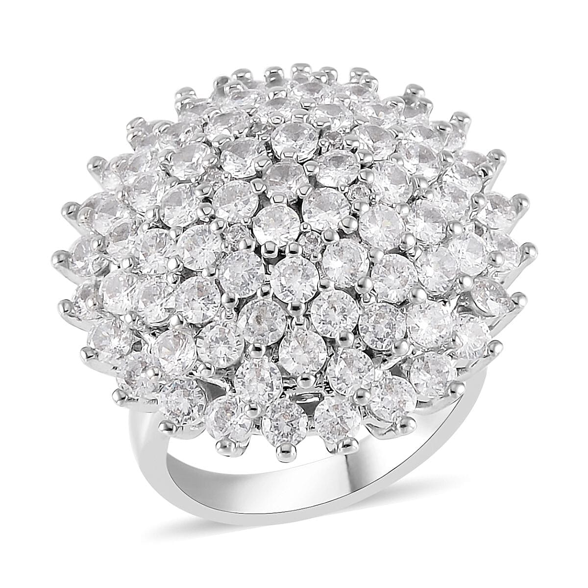 Simulated Diamond Cluster Ring in Silvertone (Size 10.0) 6.00 ctw