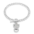 Green Glass and Simulated Diamond Wolf Head and Link Chain Bracelet in Silvertone (7.50 In) 1.00 ctw - Sticky add to cart bar