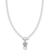 Green Glass and Simulated Champagne Diamond Wolf Head and Link Necklace 20 Inches in Goldtone 1.00 ctw