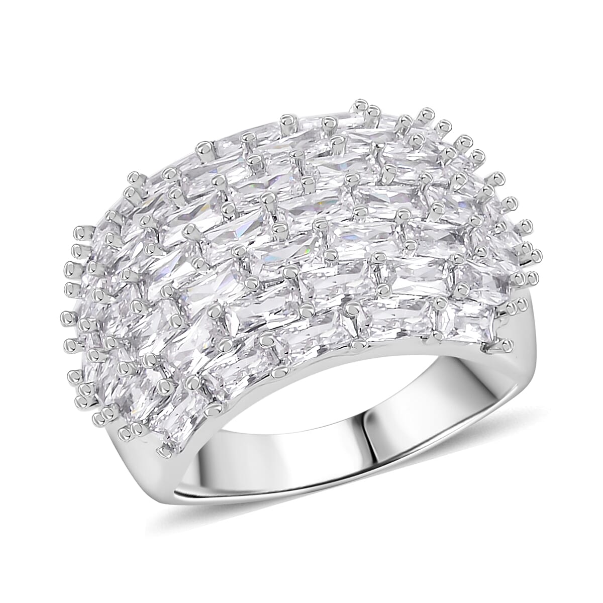 Simulated Diamond Cluster Ring in Silvertone (Size 10.0)