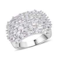 Simulated Diamond Cluster Ring in Silvertone (Size 10.0)