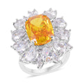 Simulated Yellow and White Diamond Halo Ring in Silvertone 4.00 ctw - Sticky add to cart bar