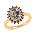 Green Tanzanite, Brown and White Zircon Sunburst Ring in Vermeil YG Over Sterling Silver (Size 10.0) 1.50 ctw - Sticky add to cart bar