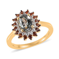 Green Tanzanite, Brown and White Zircon Sunburst Ring in Vermeil YG Over Sterling Silver (Size 10.0) 1.50 ctw