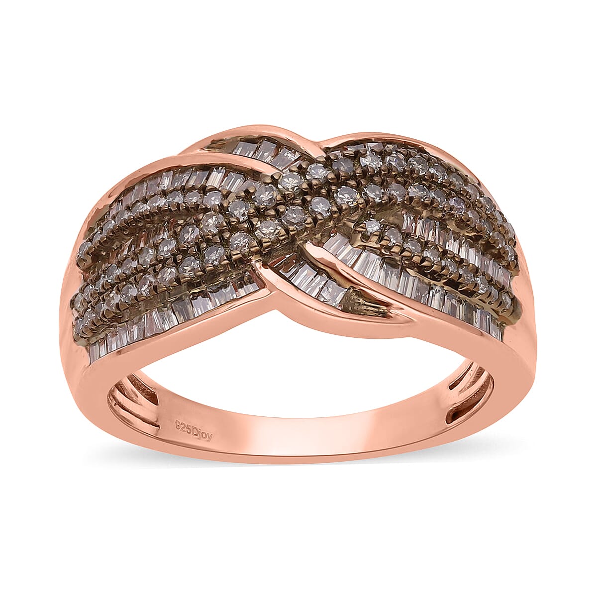 Natural Champagne Diamond Infinity Ring in Vermeil Rose Gold Over Sterling Silver 1.00 ctw