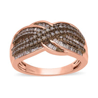 Natural Champagne Diamond Infinity Ring in Vermeil Rose Gold Over Sterling Silver 1.00 ctw