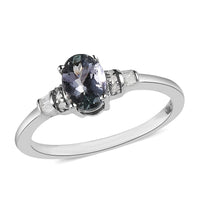 Green Tanzanite and Diamond Ring in Platinum Over Sterling Silver 0.85 ctw
