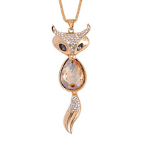 Champagne Glass and Austrian Crystal Fox Pendant with Necklace in Goldtone 28-30 Inches
