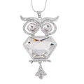 White Austrian Crystal Owl Necklace in Silvertone 28-30 Inches - Sticky add to cart bar