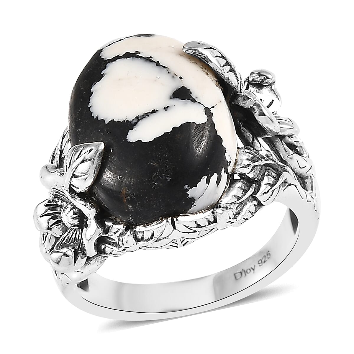 Artisan Crafted White Buffalo Floral Ring in Sterling Silver 9.90 ctw