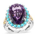 African Amethyst, Sleeping Beauty Turquoise Halo Ring in Vermeil YG and Platinum Over Sterling Silver (Size 10.0) 13.60 ctw - Sticky add to cart bar