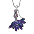 Blue Glass and Multi Color Austrian Crystal Fairy Pendant with Necklace in Silvertone 28 Inches - Sticky add to cart bar