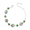 Tahitian Cultured Pearl and Chrome Diopside 7.80 ctw Bracelet in Rhodium Over Sterling Silver (6.50-8.0In) - Sticky add to cart bar