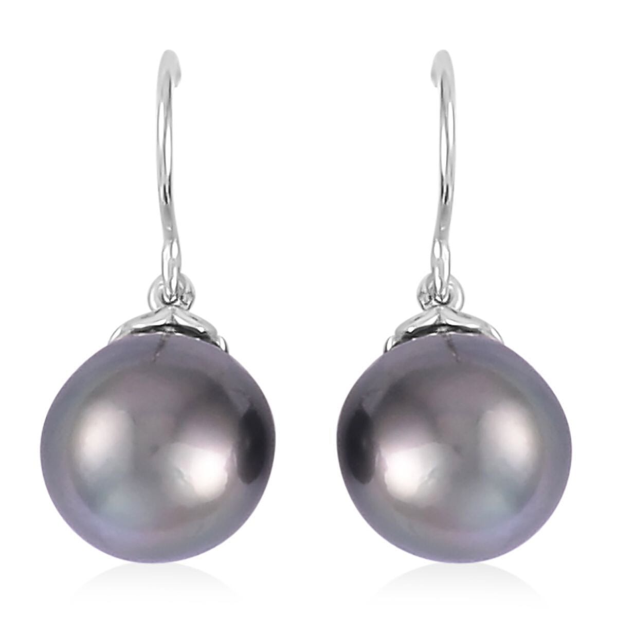 Tahitian Cultured Pearl Drop Earrings in Rhodium Over Sterling Silver