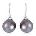 Tahitian Cultured Pearl Drop Earrings in Rhodium Over Sterling Silver - Sticky add to cart bar